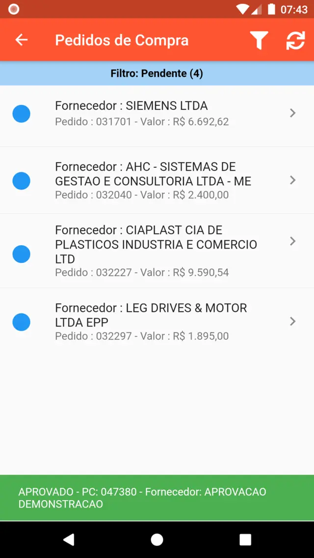 Mensagem de pedido de compra aprovado