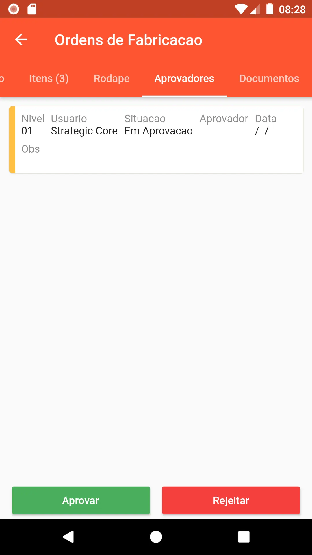 Aprovadores da ordem de fabricação