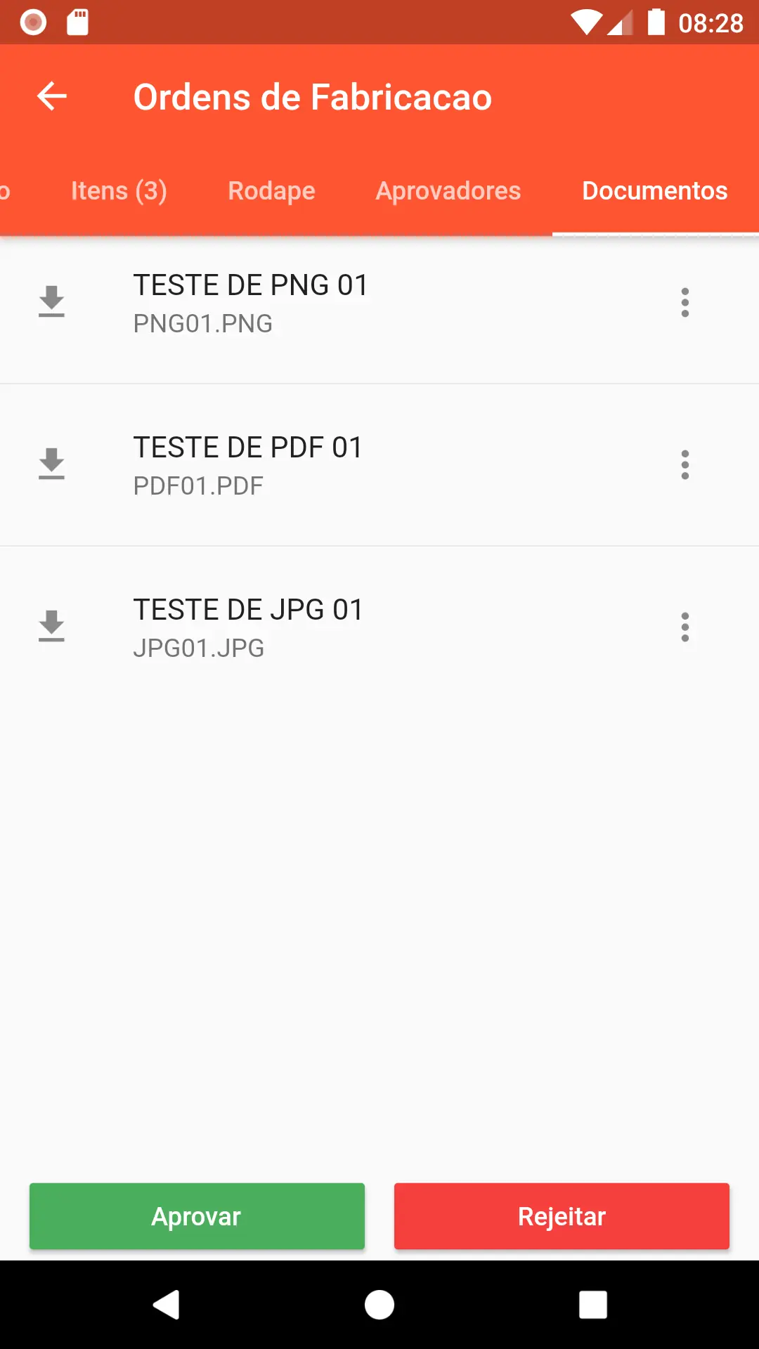 Documentos anexados à ordem de fabricação