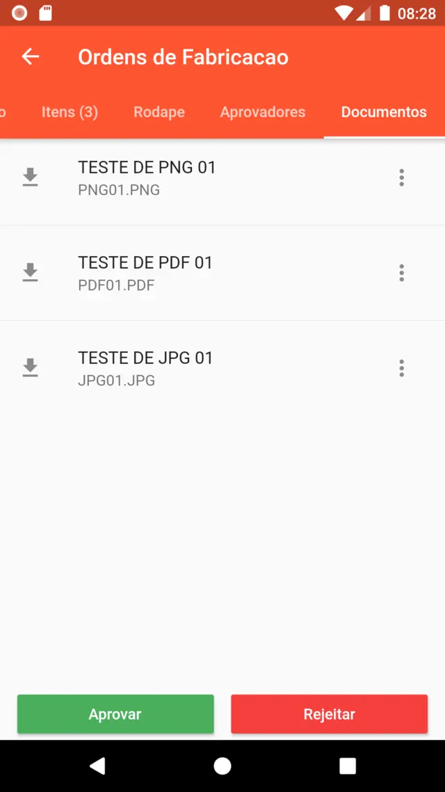Documentos anexados à ordem de fabricação