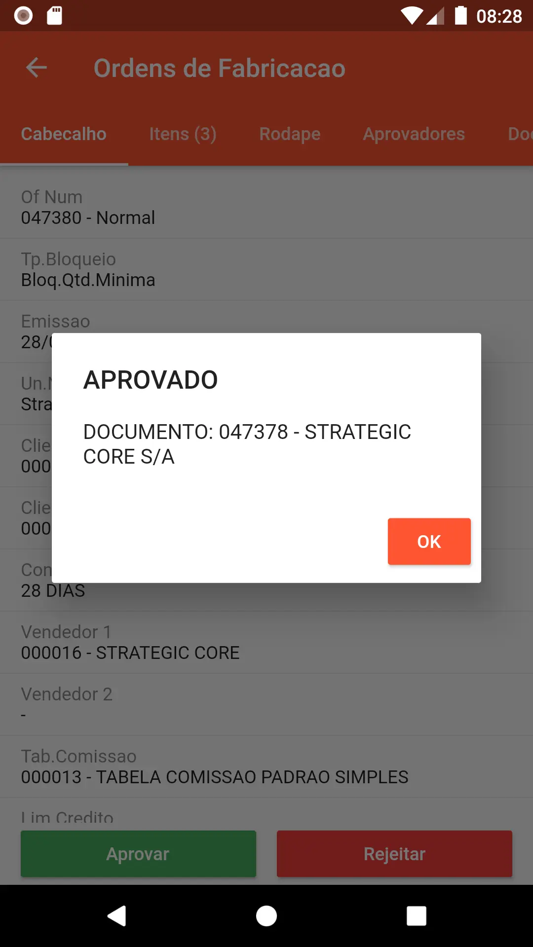 Confirmação de documento aprovado